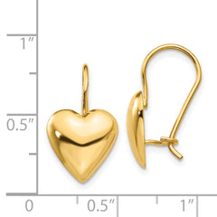 14k Polished 11.5mm Puffed Heart Kidney Wire Earrings