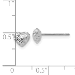 14K White Gold Diamond Cut Puffed Heart Post Stud Earrings