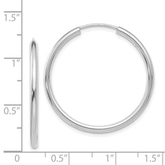 14k White Gold Polished Endless 2mm Hoop Earrings