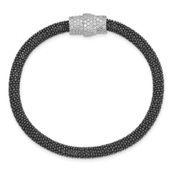Sterling Silver Blk Rh Mesh 7.25 Magnetic Clasp Bracelet