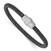Sterling Silver Blk Rh Mesh 7.25 Magnetic Clasp Bracelet