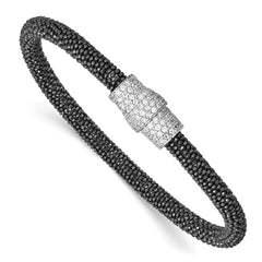 Sterling Silver Blk Rh Mesh 7.25 Magnetic Clasp Bracelet