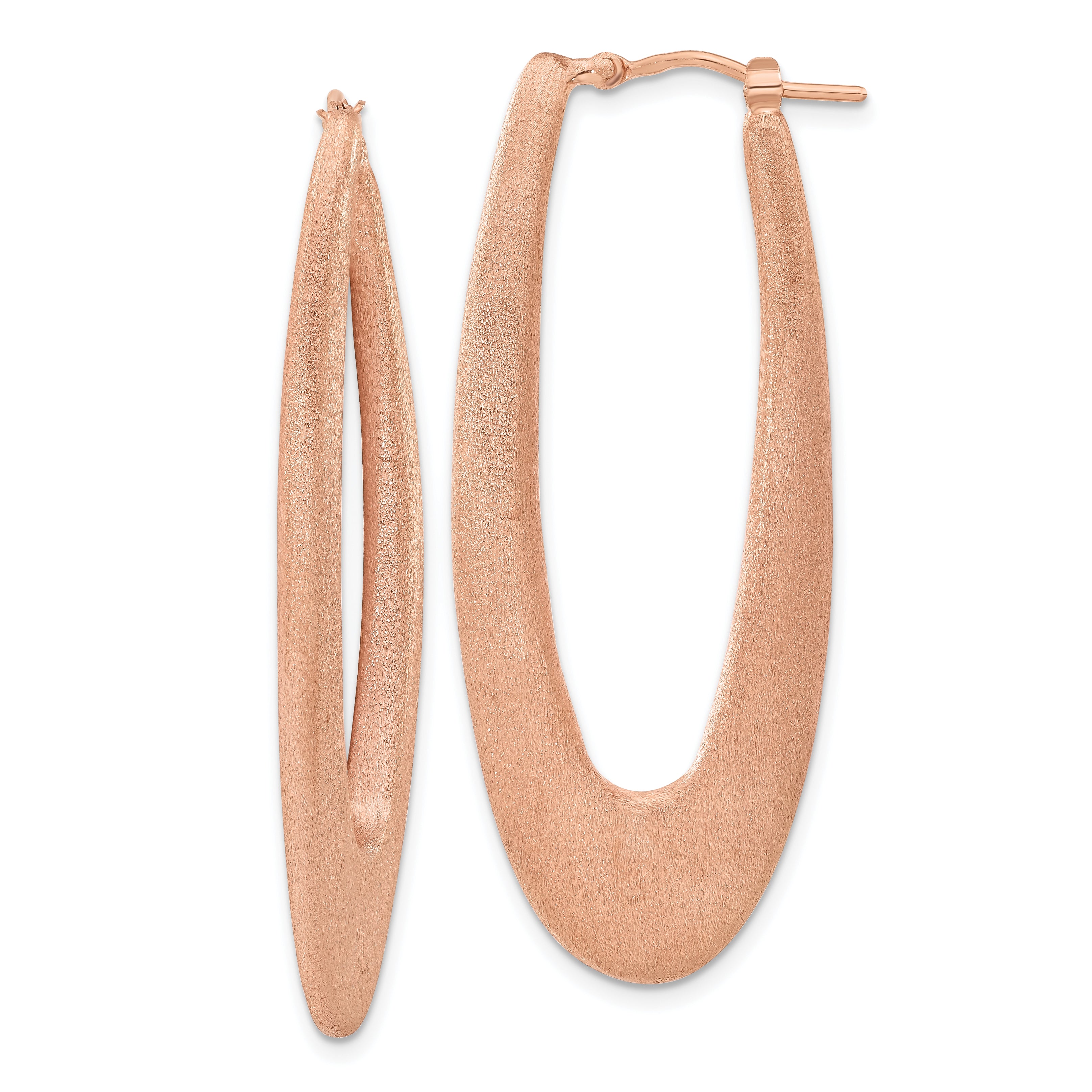 Sterling Silver Rose Gold-plated Elongated Brushed Oval Hoops