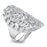 Sterling Silver Rhodium-plated Oval Baguette Crystal Size 7 Ring