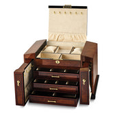 Luxury Giftware by Jere High Gloss Bubinga Veneer w/Elm Burl Inlay 3-drawer with Slide-out Sides Locking Wooden Jewelry Box