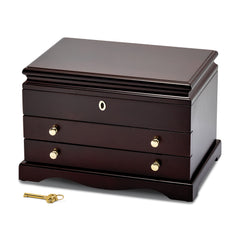 Luxury Giftware by Jere Matte Mahogany Finish Poplar Veneer 2-drawer Locking Wooden Jewelry Box