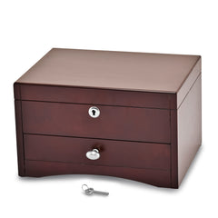 Luxury Giftware Matte Mahogany Finish Poplar Veneer 1-drawer w/Hidden Storage Locking Wooden Jewelry Chest