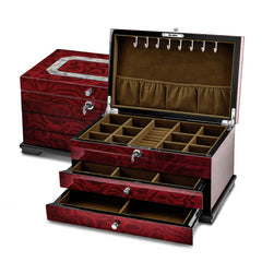 Luxury Giftware High Gloss Rosewood Veneer w/Mother of Pearl Inlay 2-Drawer Locking Wooden Jewelry Box