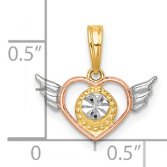 14k with White Rhodium and Rose-tone Heart With Wings Charm