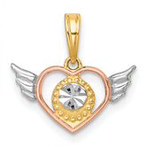 14k with White Rhodium and Rose-tone Heart With Wings Charm