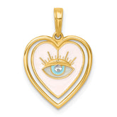 14k with White Rhodium Polished Multi Color Enamel Eye In Heart Charm