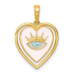 14k with White Rhodium Polished Multi Color Enamel Eye In Heart Charm