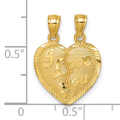 14k Polished Diamond-cut I LOVE YOU 2-Piece Break Apart Heart Pendant