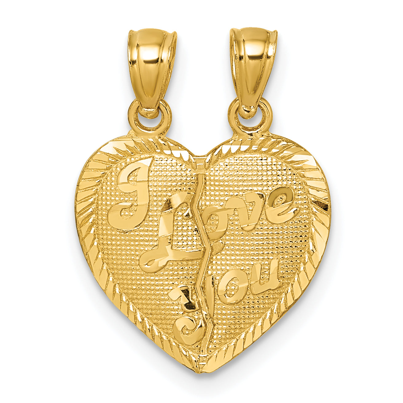 14k Polished Diamond-cut I LOVE YOU 2-Piece Break Apart Heart Pendant