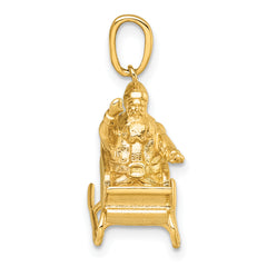14k Polished 3-D Waving Santa In Sleigh Charm