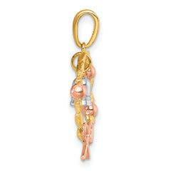 14k Two-tone with Rose-plating Polished Wreath With Dangle Bell Charm