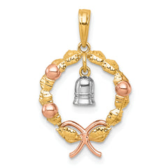 14k Two-tone with Rose-plating Polished Wreath With Dangle Bell Charm