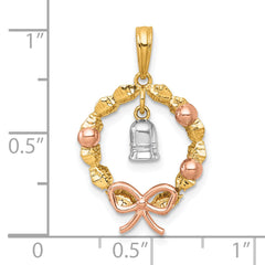 14k Two-tone with Rose-plating Polished Wreath With Dangle Bell Charm