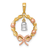 14k Two-tone with Rose-plating Polished Wreath With Dangle Bell Charm