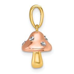 14k with White Rhodium and Rose-plating Polished 3-D Mushroom Charm