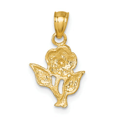 14k Polished Diamond-cut Rose Charm Pendant