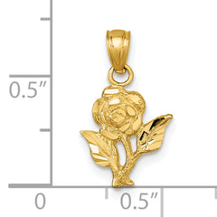 14k Polished Diamond-cut Rose Charm Pendant