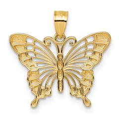 14k and Rhodium Diamond-cut Polished Cut-out Butterfly Pendant