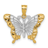 14k and Rhodium Diamond-cut Polished Cut-out Butterfly Pendant
