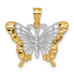 14k and Rhodium Diamond-cut Polished Cut-out Butterfly Pendant