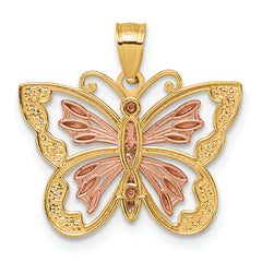 14k Two-tone with White Rhodium Diamond-cut Polished Cut-out Butterfly Pendant