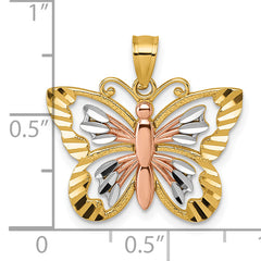 14k Two-tone with White Rhodium Diamond-cut Polished Cut-out Butterfly Pendant