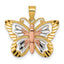 14k Two-tone with White Rhodium Diamond-cut Polished Cut-out Butterfly Pendant