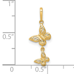 14k Polished Double Butterfly Dangle Charm Pendant