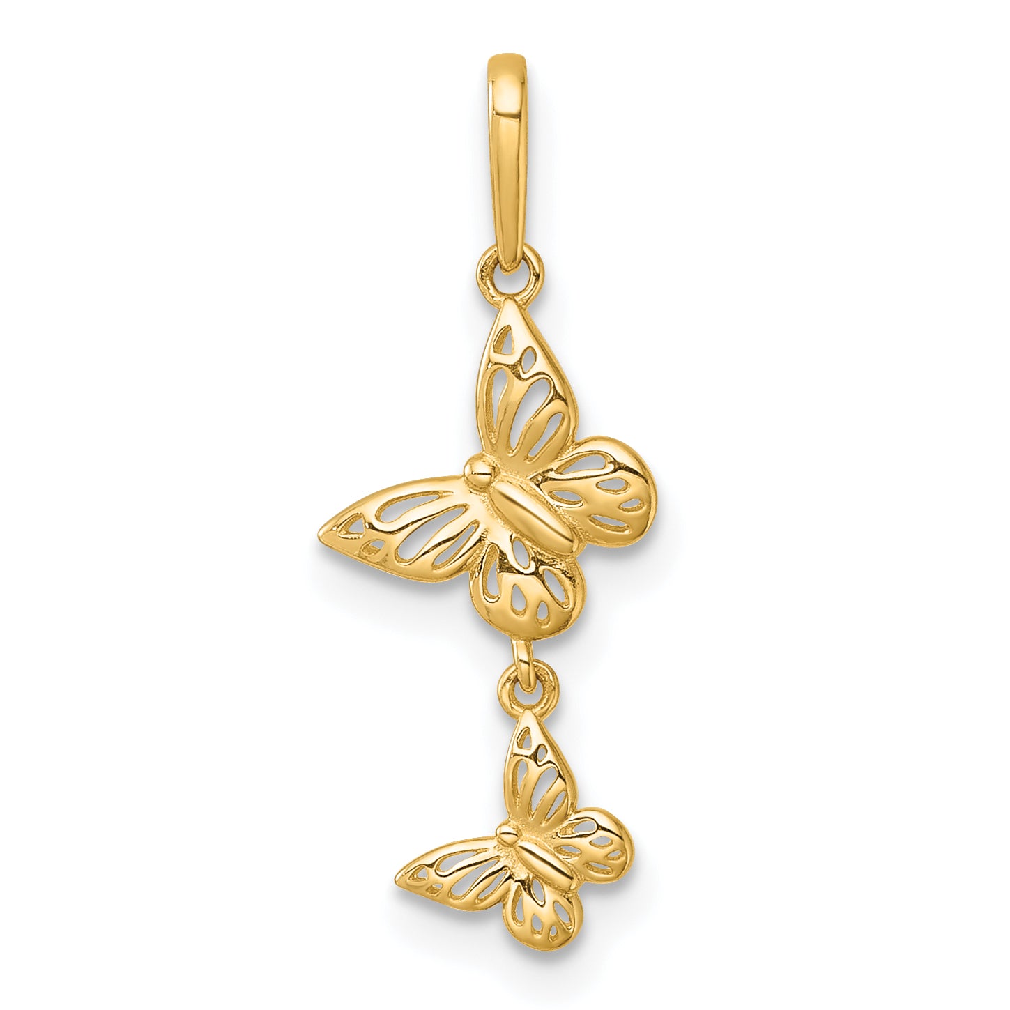 14k Polished Double Butterfly Dangle Charm Pendant
