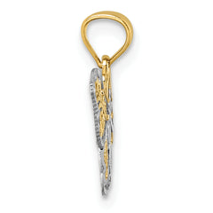 14k Polished with Rhodium Diamond-cut Filigree Butterfly Pendant