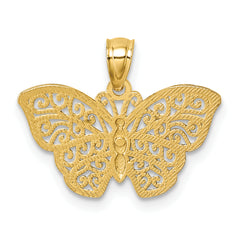 14k Polished with Rhodium Diamond-cut Filigree Butterfly Pendant