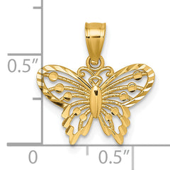 14k Polished and Diamond-cut Cut-out Butterfly Pendant