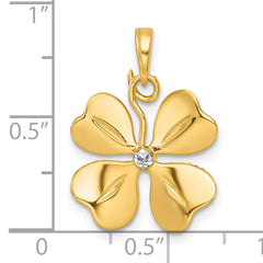 14k with White Rhodium Polished 4-Leaf Clover Charm Pendant
