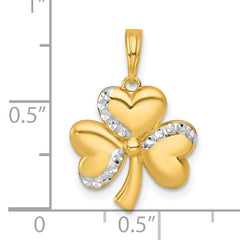 14k with White Rhodium Polished 3-Leaf Clover Charm