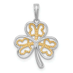 14k with White Rhodium Polished Fancy 3-Leaf Clover Charm