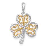 14k with White Rhodium Polished Fancy 3-Leaf Clover Charm
