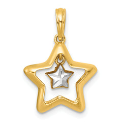 14k with White Rhodium Polished Star In Star Dangle Charm