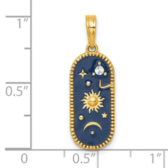 14k with White Rhodium Polished Blue Enamel Sun Moon and Stars Charm