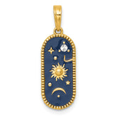 14k with White Rhodium Polished Blue Enamel Sun Moon and Stars Charm