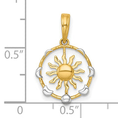 14k with White Rhodium Polished Sun With Moon Cycle Charm