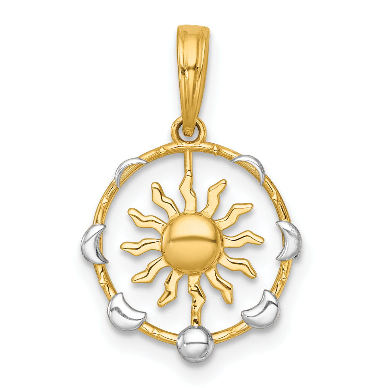 14k with White Rhodium Polished Sun With Moon Cycle Charm