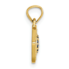 14k Polished Lab Created Blue Spinel and CZ Evil Eye Charm Pendant