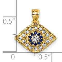 14k Polished Lab Created Blue Spinel and CZ Evil Eye Charm Pendant