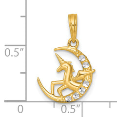 14k with White Rhodium Polished Unicorn In Moon Charm