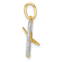 14k with White Rhodium Polished Flying Bird In Circle with Stars Charm